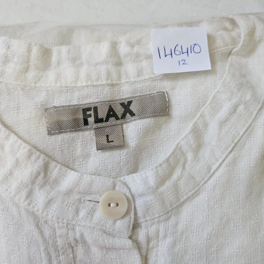 Flax Shift Dress Women's L Cream Textured 100% Linen Button Fairy Coastal Beachy